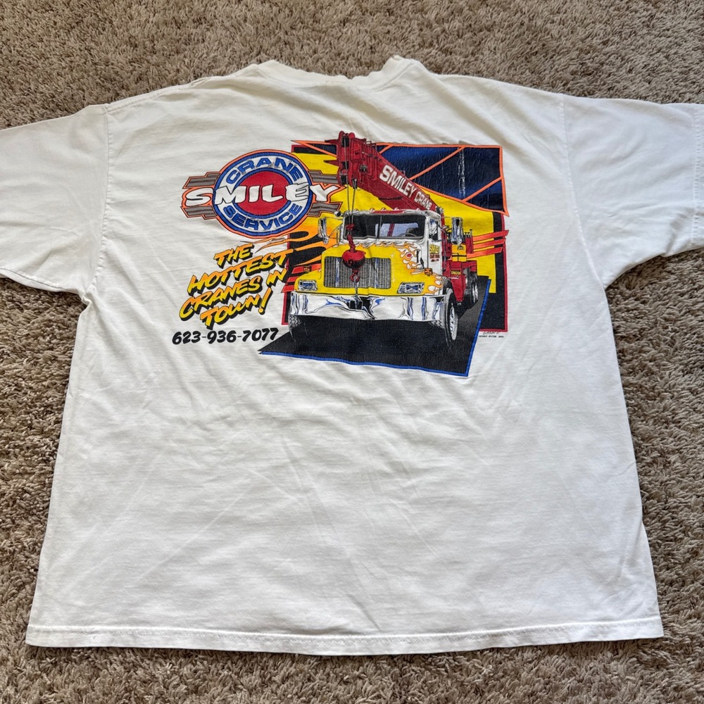 Vintage 2001 Smiley Crane Service Arizona Trucker T Shirt XL Hanes Beefy Flames